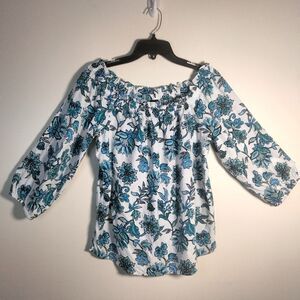 Ann Taylor Linen Blend Floral Off-Shoulder Women's Top Blouse